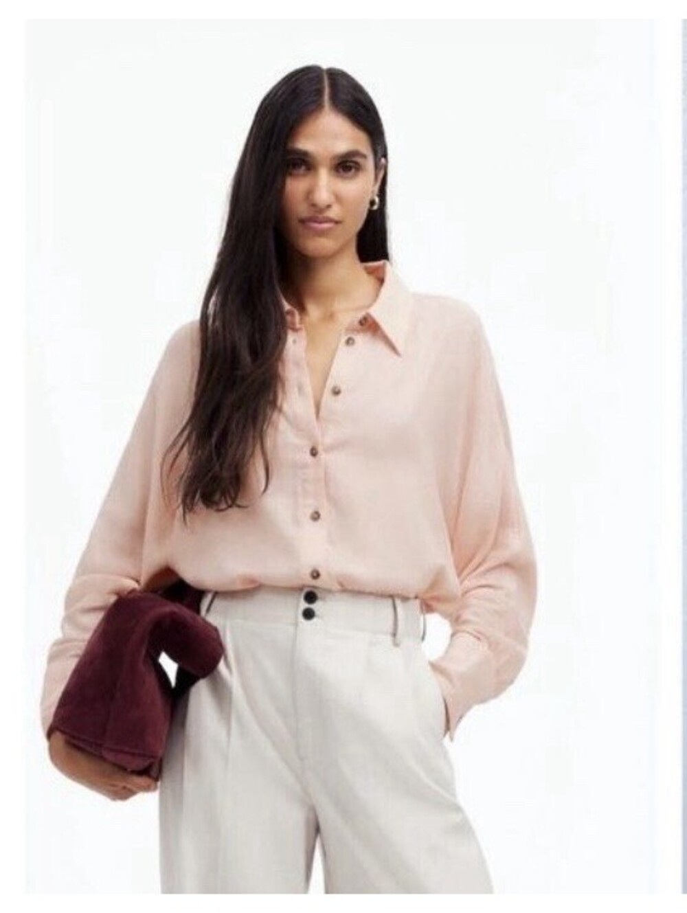 NWT Madewell Heathered Flannel Dolman Button Shirt Top Pink XS Oversized